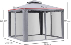 Elegancki Pawilon Outsunny z Ochroną UV i Moskitierą Jasnoszary 2,94 x 2,94m
