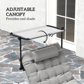 Outsunny Składany leżak ogrodowy z daszkiem, materacem, regulowanym oparciem w 4 pozycjach, Jasnoszary