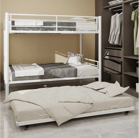 Łóżko piętrowe 90 x 190 cm - Łóżko dziecięce z drabinką i barierkami bezpieczeństwa - z 90 x Łóżko wysuwane 190 cm - biały metal - bez materaca