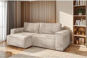 Narożnik z funkcją spania w kształcie L Bohoo, tkanina Velo, Beżowy, Lewy