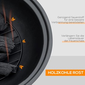 Outsunny Miska na ogień z pokrywą, kosz na ogień z hakem do podżegania na kemping