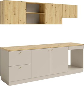 Kompletna kuchnia - Z blatem 242 cm - Beżowa i Jasny naturalny - YORINA