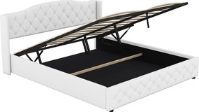 Łóżko z materacem na stelażu - tkanina lniana - 180x200cm - białe