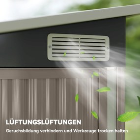 Outsunny Metalowy domek narzędziowy 2,68 m², zamykany schowek z 3 drzwiami, wentylacja, dach jednospadowy, rękawice | Aosom PL