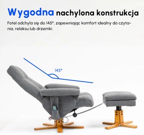 HOMCOM Fotel masujący z podnóżkiem nachylenie 145 stopni sztuczna skóra ciemnoszary 80x86x90cm | Aosom PL