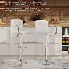 MIADOMODO Krzesło barowe 2 szt, z podłokietnikami, białe