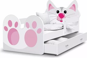 Łóżko dziecięce Mruczek z szufladą 80x140/160/180 barierka kotek MDF + stelaż Flex