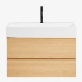 Zestaw Wiszących Mebli Łazienkowych Z Drewna I Forniru Jesionowego Zintegrowany Z Umywalką Ona Naturalna & Bezlusterkowiec & - Sklum
