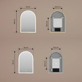 Nieregularne lustro podświetlane LED – 60x90/70x100 cm w srebrnej aluminiowej ramie