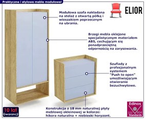 Nowoczesny zestaw modułowy szafa i komoda hikora + niebieski horyzont - Tomox