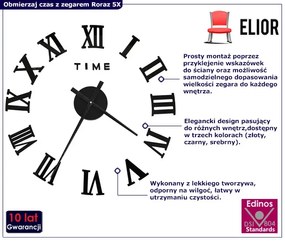 Czarny zegar z rzymskimi cyframi 100cm - Roraz 5X