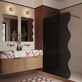 Ścianka prysznicowa Walk in fix szkło czarne falowane 8mm MOLIS Wave Black MASSI | Różne rozmiary : Kolor profili kabiny - złoty szczotkowany, Szerokość ścianki - 70 cm, Typ montażu - WALK in FIX (Do ściany)