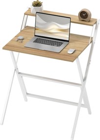 HOMCOM Biurko z podstawką pod monitor, 70 cm składane biurko komputerowe do home office, małe pomieszczenia, naturalne | Aosom PL