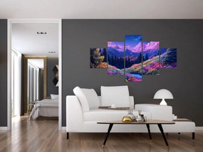 Obraz - Fioletowy krajobraz przy pełni księżyca (125x70 cm)