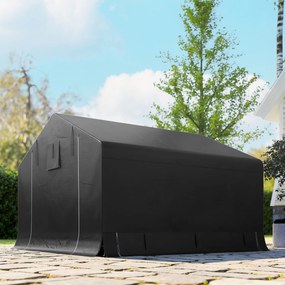 Outsunny Przenośny domek ogrodowy, namiot na rowery, rolowane drzwi na zamek błyskawiczny, metalowy stelaż, wszechstronne przechowywanie, ciemnoszary | Aosom PL