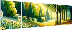 Obraz - Wieś w żółto-zielonym (170x50 cm)