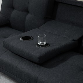 HOMCOM Sofa do spania, rozkładana z regulowanym oparciem, składany stolik, 181x77x78 cm, Szara/Drewno