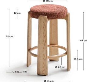 Hoker z litego drewna jesionowego w kolorze terakoty/w ciemnym naturalnym kolorze (wysokość siedziska 75 cm) Granite – Kave Home