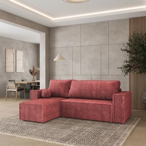 Masseno Narożnik RAVELO z funkcją spania i pojemnikiem na pościel Narozniki L, Rozkładana sofa - Pudrowy róż, TILIA 62