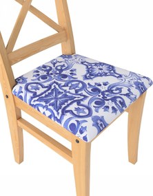 Pokrowiec na krzesło Ingolf z tapicerowanym siedziskiem kolor niebieski tkanina wzorzysta
