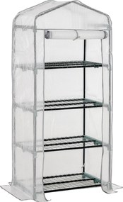 Outsunny Szklarnia foliowa, cieplarnia, mini-szklarnia, dom roślin, rozsadnik, 4 półki, 70 x 50 x 160 cm, Biały | Aosom PL