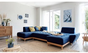 Granatowa rozkładana sofa w kształcie litery "U" Miuform Dazzling Daisy, lewostronna