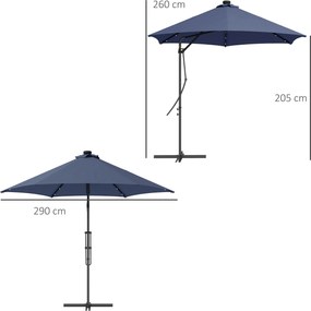 Outsunny Parasol ogrodowy, parasol z lampkami LED, modułem słonecznym, odporny na pogodę, z pokrowcem, Ø290 x 260 cm, Granatowy