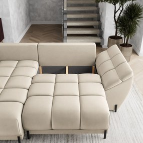 Masseno Narożnik VESTANO  z funkcją spania i pojemnikiem na pościel Narozniki L, Rozkładana sofa - Kremowy, MATT VELVET 06