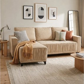Elegancki narożnik lewostronny rozkładany VIKI 238x143cm, w tkaninie MONOLITH 4 kremowej