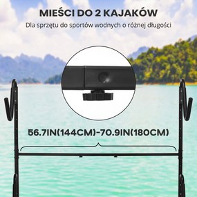 SPORTNOW Uchwyt na 2 kajaki, deski surfingowe, stojaki do SUP, rama metalowa, regulacja szerokości 144-180 cm