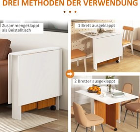 HOMCOM Stolik składany na kółkach, biurko mobilne z rozkładanym blatem, stolik pomocniczy, stół jadalny do kuchni, kolor biały