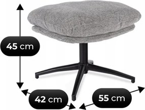 Fotel Wypoczynkowy Obrotowy FREMONT z Podnóżkiem Szary Nowoczesny