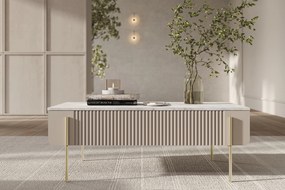 Stolik kawowy Malmi 100 cm z szufladami - kaszmir / crema bianca / złote nóżki