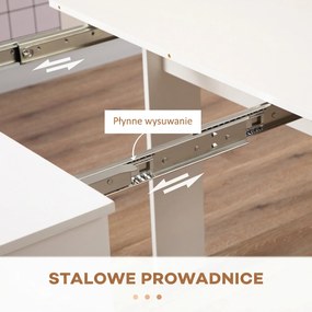 HOMCOM Stół jadalniany, składany stół, rozkładany stół kuchenny, stół jadalniany, płyta wiórowa, 60-180 x 85 x 75 cm, Biały