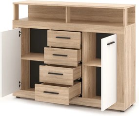 Komoda Dwudrzwiowa z Szufladami BLAGO MIDI B 119,5 cm Dąb Sonoma/Biały Nowoczesna