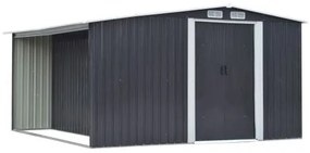 DOMEK NARZĘDZIOWY OGRODOWY ZE SKŁADZIKIEM NA DREWNO 178x312x257 cm – STALOWY SCHOWEK Z DREWUTNIĄ