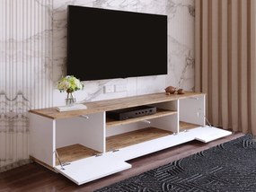 Szafka RTV 3-drzwiowa z 1 wnęką – Biała i jasny naturalna – LOTULA