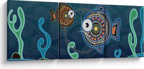 Obraz - Malowane ryby (z zegarem) (90x30 cm)