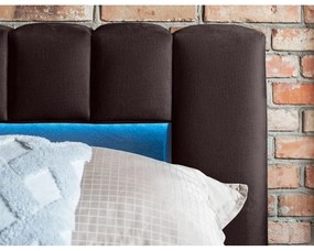 Ciemnobrązowe tapicerowane łóżko dwuosobowe ze schowkiem ze stelażem 140x200 cm Lamica – ELTAP