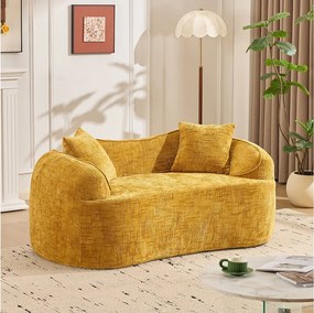 Żółta sofa 2-osobowa - sofa prosta z 2 poduszkami i podłokietnikami - szenil
