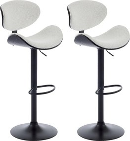 Zestaw 2 stołków barowych z bukli i metalu z jesionową okleiną - Regulowana wysokość - Biały i Czarny - MONTENEGRO