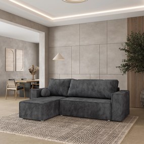 Masseno Narożnik RAVELO z funkcją spania i pojemnikiem na pościel Narozniki L, Rozkładana sofa - Grafitowy, POSO 34