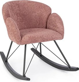 Rdzawy fotel z tkaniny z efektem bouclé z podstawą z drewna kauczukowego - SIBILLA