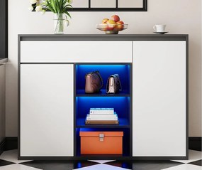 Szafa na buty 105x39.5x86 cm - 2 drzwi i 1 szuflada - Z oświetleniem LED - Z regulowanymi półkami - Biały + Czarny