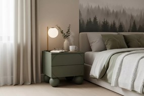 Szafka nocna z dwoma szufladami Sonatia II na nogach kulach 45 cm - oliwka