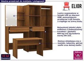 Zestaw z toaletką i oświetleniem LED brązowy dąb - Reeva