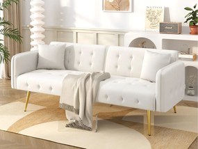 Wielofunkcyjna kanapa 2-osobowa - Regulowane oparcie - Regulowane podłokietniki - Welur - ​​Biały​