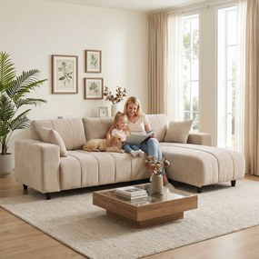 HOMCOM Narożnik w kształcie L z elastycznym szezlongiem, 3-osobowa sofa z 2 poduszkami, stalowy stelaż, do salonu, beżowy | Aosom PL