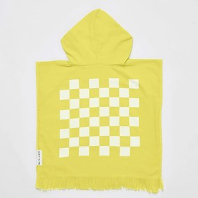 Żółty dziecięcy ręcznik plażowy z kapturem Sunnylife Checkerboard, 3-6 lat