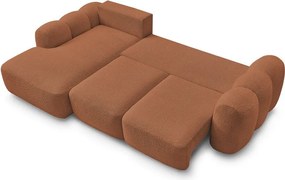 Pomarańczowy rozkładany/ze schowkiem narożnik z materiału bouclé (lewostronny/z szezlongiem) Montaigne – Bobochic Paris